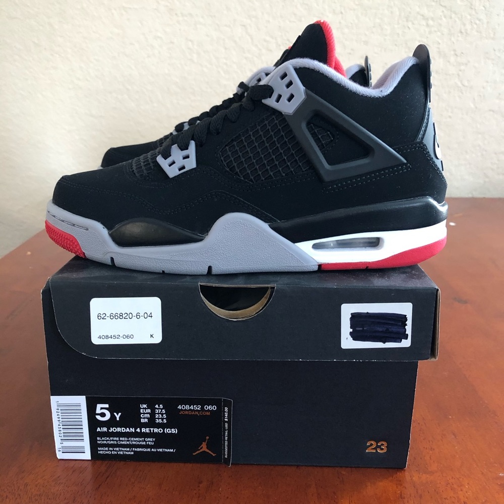Air Jordan 4 Retro Bred 2019 Release Size 5 GS DS